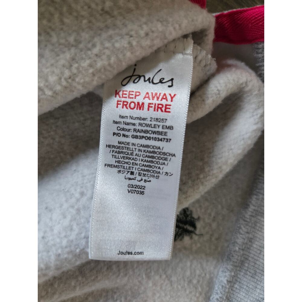 Joules Rainbow Bee Rowley Raglan Hooded Sweatshirt Gray Size 4 - Picture 10 of 12